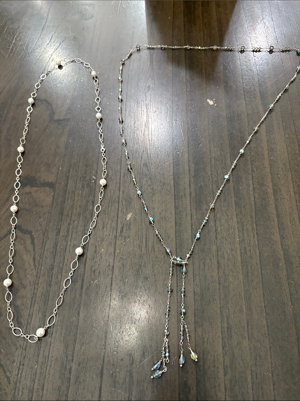 Sterling Silver Beaded Lariat Necklace with Crystals Accent Beads